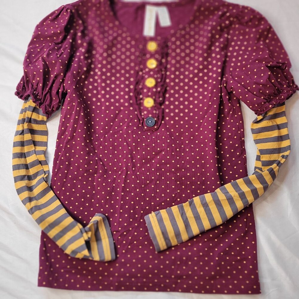 Matilda Jane, maroon polka dot, long sleeved shirt, EUC, size 12